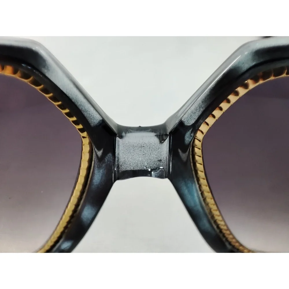 Vintage Ted Lapidus‎ Paris TL 15 09 Sunglasses 1970s France Grey Gold Oversized